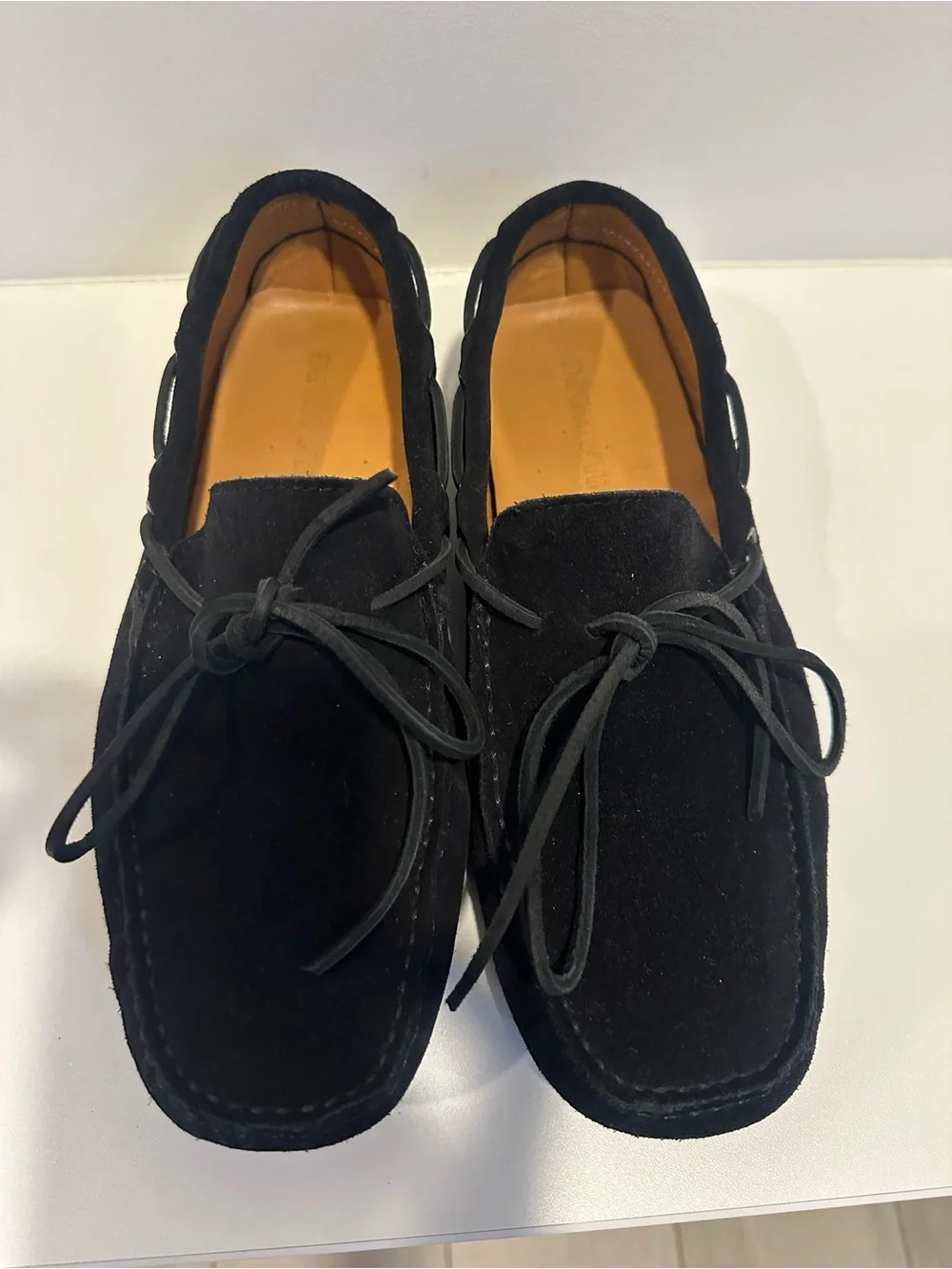 Emporio Armani Black Suede Lace-Top Driving Loafers